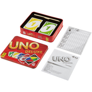 Mattel Games UNO Deluxe Metallbox, Kartenspiel, Gesellschaftsspiel, Kinderspiel
