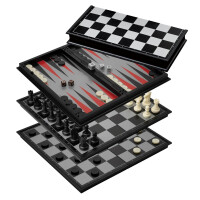 Schach Backgammon Dame Set, Kunststoff, Feld 37 mm, magnetisch
