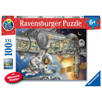 Ravensburger Kinderpuzzle 13366 - Auf der Weltraumstation - Wieso? Weshalb? Warum? Puzzle 100 Teile XXL + Wissensposter, für Weltraumfans ab 6 Jahren