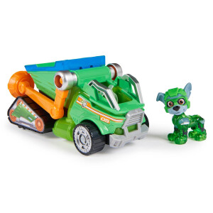 PAW Patrol: Der Mighty Kinofilm, Superhelden-Basis-Fahrzeug von Rocky mit Welpenfigur, Mülltransporter mit Licht- und Geräuscheffekten, Spielzeug geeignet für Kinder ab 3 Jahren