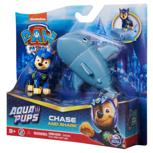 Paw Patrol, Aqua Pups - Hero Pups Actionfiguren-Set mit 1 Chase Welpenfigur und 1 Hai Figur