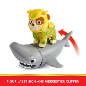 Paw Patrol, Aqua Pups - Hero Pups Actionfiguren-Set mit 1 Rubble Welpenfigur und 1 Hammerhai Figur