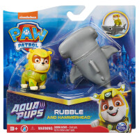 Paw Patrol, Aqua Pups - Hero Pups Actionfiguren-Set mit 1 Rubble Welpenfigur und 1 Hammerhai Figur