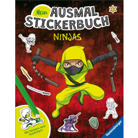 Ravensburger Mein Ausmalstickerbuch Ninjas - Großes Buch mit über 250 Stickern, viele Sticker zum Ausmalen