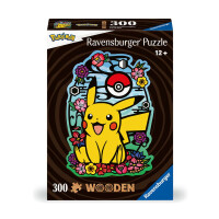 Ravensburger WOODEN Puzzle 12000761 - Pikachu - 300 Teile Kontur-Holzpuzzle mit stabilen, individuellen Puzzleteilen und 25 kleinen Holzfiguren = Whimsies, für Pokemon-Fans ab 12 Jahren