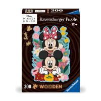 Ravensburger WOODEN Puzzle 12000762 - Mickey & Minnie - 300 Teile Kontur-Holzpuzzle mit stabilen, individuellen Puzzleteilen und 25 kleinen Holzfiguren = Whimsies, für Disney-Fans ab 12 Jahren